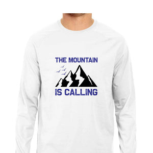 "THE MOUNTAIN IS CALLING" Full Sleeves Round Neck T-Shirt White