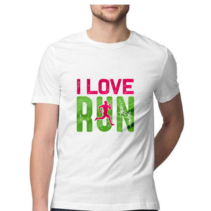 "I LOVE RUN" Half Sleeves Round Neck T-Shirt White