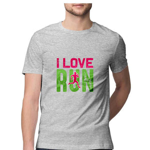 "I LOVE RUN" Half Sleeves Round Neck T-Shirt Melange Grey