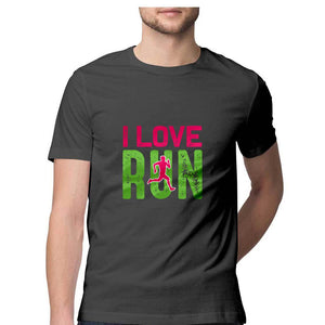 "I LOVE RUN" Half Sleeves Round Neck T-Shirt Charcoal Grey