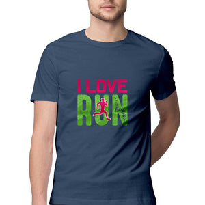 "I LOVE RUN" Half Sleeves Round Neck T-Shirt Navy Blue