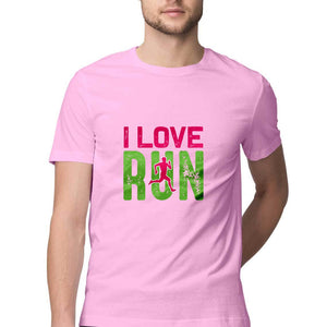 "I LOVE RUN" Half Sleeves Round Neck T-Shirt Light Pink