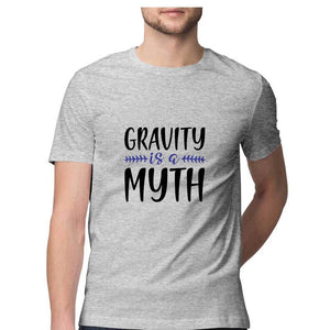 "GRAVITY IS A MYTH" Half Sleeves Round Neck T-Shirt Melange Grey