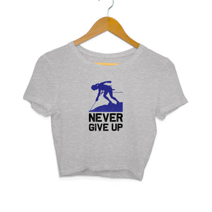 "NEVER GIVE UP" Crop Tops Melange Grey