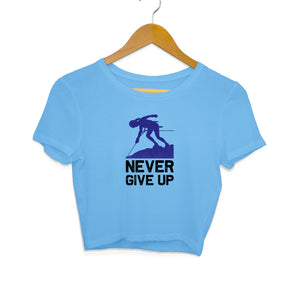 "NEVER GIVE UP" Crop Tops Sky Blue