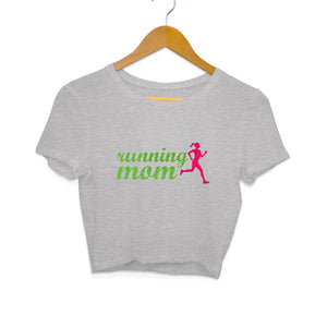 "RUNNING MOM" Crop Tops Melange Grey