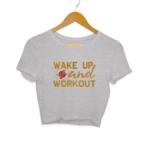 "WAKE UP & WORK OUT" Crop Tops Melange Grey