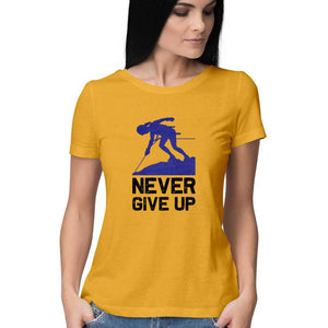 "NEVER GIVE UP" Half Sleeves Round Neck T-Shirt Golden Yellow