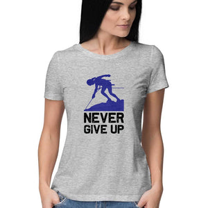 "NEVER GIVE UP" Half Sleeves Round Neck T-Shirt Melange Grey