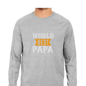 "WORLD BEST PAPA" Full Sleeves Round Neck T-Shirt Melange Grey