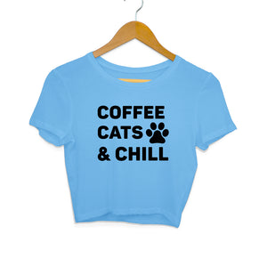 "COFFEE CATS & CHILL" Crop Tops Sky Blue